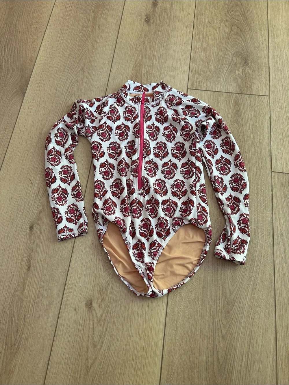 Crewcuts Long Sleeve One-Piece Swimsuit in White and Red Floral